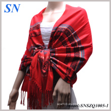 Scarlet Red Mujeres Satin Paisley Shawl Wrap Bufanda